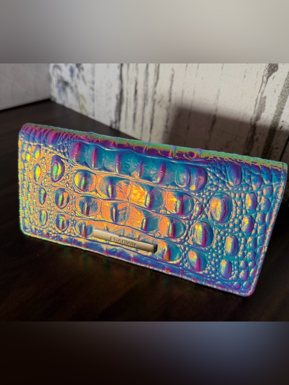 FIRM $ HARD TO FIND! BRAHMIN ADY SILVER AFTERGLOW WALLET LEATHER NWT SOLD OUT!